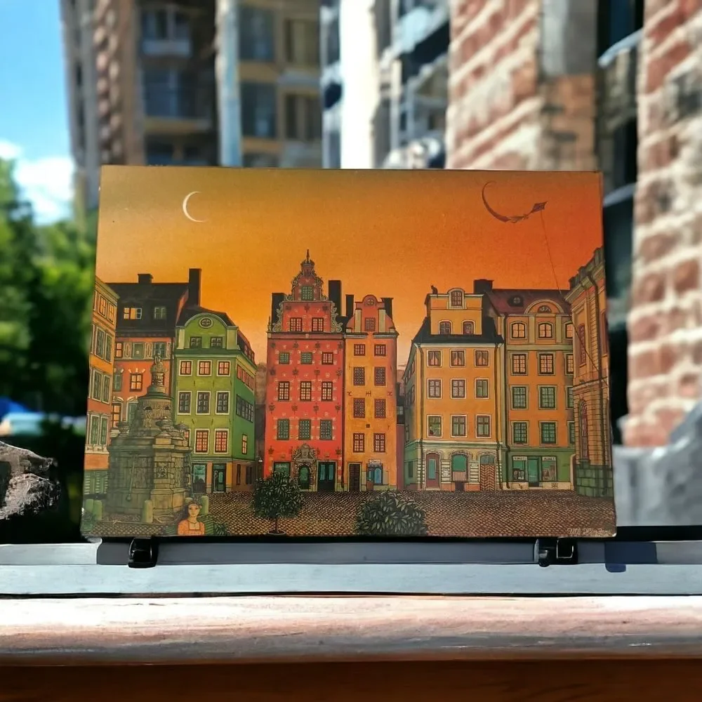 Marketplace Old Town Stockholm‎ Sweden Postcard 1978 Vintage Artist Rendering